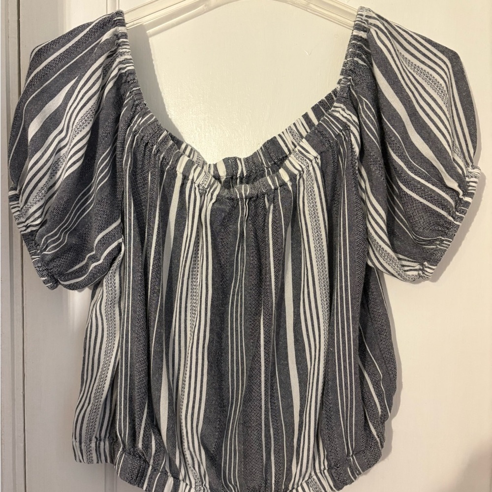 a.n.a Off-Shoulder Striped Blouse - Black and White